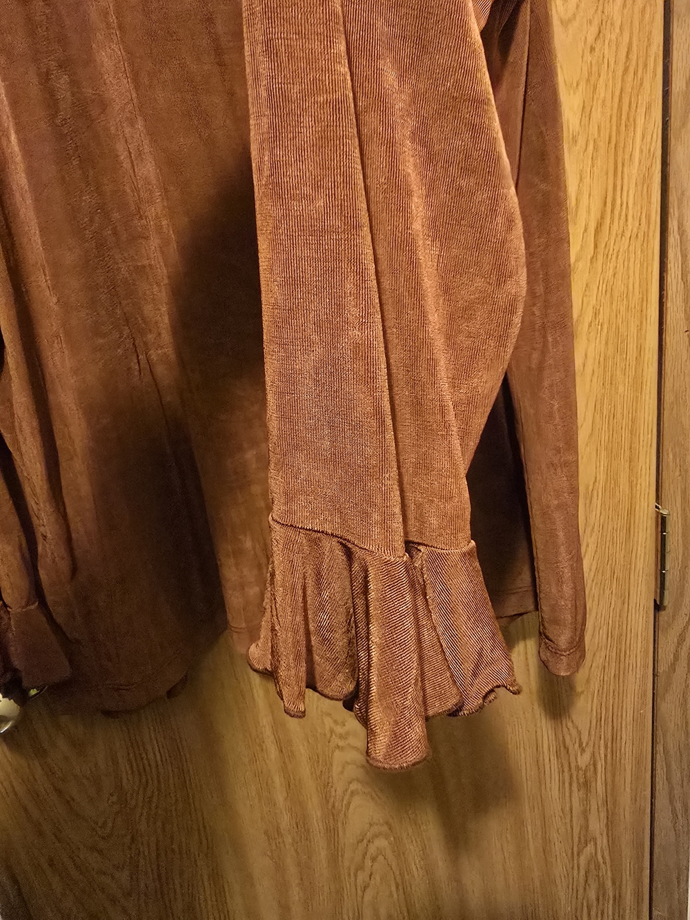 Rust Brown Ruffle Front Lightweight Cardigan - Picture 5 of 5